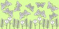 Seamless border. White flowers and butterflies on a light green background Royalty Free Stock Photo