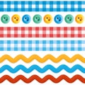 Seamless borders - gingham ribbons, ric racs, sewing buttons