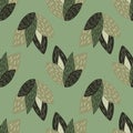 Seamless botanic pattern with brown and green leaves on pastel green background