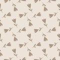 Seamless botanic tulip flower silhouettes pattern. Doodle floral ornament in beige tones on light background Royalty Free Stock Photo