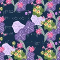 Seamless botanical pattern with american flowers - cactus epiphyllum and nasturtium.