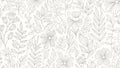 Seamless Botanical Pattern Delicate Outline Flowers Leaves Background Texture for NatureInspired Design Royalty Free Stock Photo