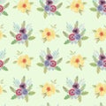 Seamless botanical pattern on a gentle green background. Decorative ornament. Set of flowers for postcards and prints. for design.