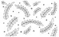 Seamless botanical pattern with hand drawn leaves and dots on a white background Royalty Free Stock Photo