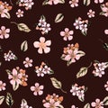 Seamless botanical pattern of hand drawn watercolor apple flowers Royalty Free Stock Photo