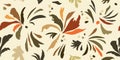 Seamless botanical pattern modern collage of doodles of various flowers, spots, dots, twigs. Ink sketch of natural earthy colors.