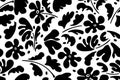 Seamless botanical pattern monochrome modern collage of doodles of various flowers, twigs