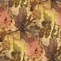 Seamless Botanical print with leaf prints on natural silk