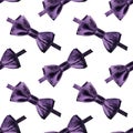 Seamless bow-tie pattern. Watercolor background with black and violet satin bow tie for wrapping paper, textile, party decor