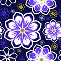 Seamless bright abstract flowers Pattern on dark blue Background Royalty Free Stock Photo