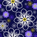 Seamless bright abstract Pattern with Flowers on dark blue Background Royalty Free Stock Photo