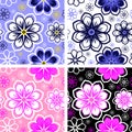 Seamless bright abstract Pattern with Flowers in four Variants