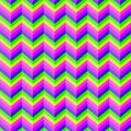 Seamless bright abstract pattern. Geometric zig zag print composed of zigzag lines green, yellow, purple, pink colours Royalty Free Stock Photo