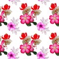 Seamless bright floral pattern for textiles. Red-pink photo of flowers on a background