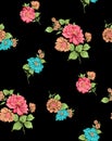 Seamless bright flower allover design with black background