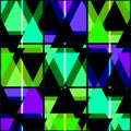 Seamless bright geometrical triangles pattern on black