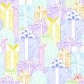 Seamless bright gift boxes pattern