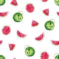 Seamless bright hand drawn watercolor pattern with the watermelo Royalty Free Stock Photo