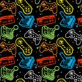 Seamless bright pattern with joysticks, motley gamepads seamless pattern, console gaming print