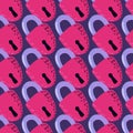 Seamless bright pattern with pink colored lock ornament. Purple background. Vintage door elements backdrop Royalty Free Stock Photo