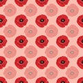 Seamless bright poppy pattern on pastel pink background