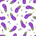 Seamless bright watercolor eggplant pattern.