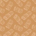 Seamless brown background pattern in line art style with bundle of cinnamon stick. Royalty Free Stock Photo