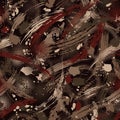 Seamless brown camouflage pattern with grunge paint brush strokes