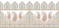 Seamless brown paisley border on white background with traditional Asian design elements Royalty Free Stock Photo