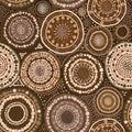 Seamless brown pattern with colorful round elements