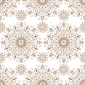 Seamless brown pattern mandala mehndi floral lace elements of buta decoration items on white background Royalty Free Stock Photo