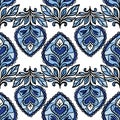 Seamless buta heart floral pattern in blue Royalty Free Stock Photo