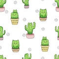 Seamless cactus cats pattern.