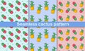 Seamless cactus flower pattern, a plant in a pot