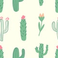 Seamless Cactus Flowers Pattern, Desert Plants Patern, Vector Illustration EPS 10.