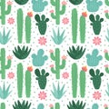 Seamless cactus pattern. Exotic desert cacti houseplants, repeating cactuses vector background Royalty Free Stock Photo