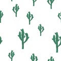 Seamless cactus pattern with vector green saguaro cactus on a white background