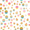 Seamless cake pattern muffins tasty on white background