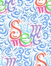 Seamless calligraphic pattern with lettering funny Summer written by hand. Calligraphic colorful inscription.