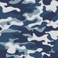 Seamless Camouflage pattern background. Classic clothing style masking camo repeat print. Blue, navy cerulean grey