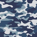 Seamless Camouflage pattern background. Classic clothing style masking camo repeat print. Blue, navy cerulean grey Royalty Free Stock Photo