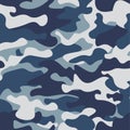 Seamless Camouflage pattern background. Classic clothing style masking camo repeat print. Blue, navy cerulean grey Royalty Free Stock Photo