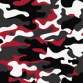 Seamless camouflage pattern background. Classic clothing style masking camo repeat print. Red, white, brown black colors Royalty Free Stock Photo