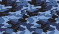 Seamless camouflage pattern background vector. Classic marine clothing style masking camo repeat print. Blue black colors texture