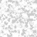 Seamless camouflage pattern with mosaic of abstract stains. Winter or arctic military camo background in light grey