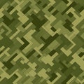 Seamless camouflage pattern in shades of green. Khaki color. Camo print for textile design. Concept of military, army