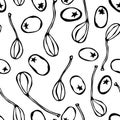 Seamless with Capers and Green Olives. Isolated On a White Background. Realistic Doodle Cartoon Style Hand Drawn Sketch