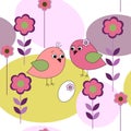 Seamless card with birds and flowers