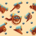 seamless cartoon background with ancient cannons Royalty Free Stock Photo