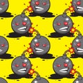 Seamless cartoon bomb pattern on yellow background. Vector image